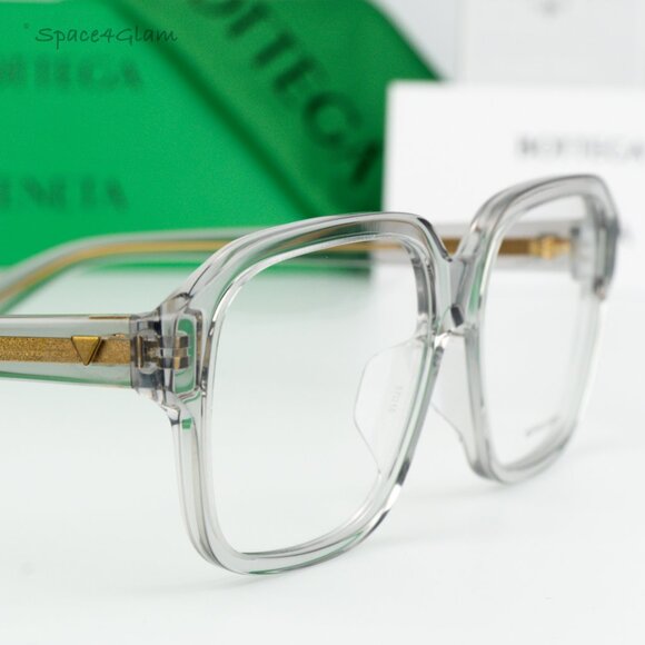 NEW Bottega Veneta BV1295O 004 Transparent Grey Demo Square Unisex Eyeglasses - Picture 4 of 7